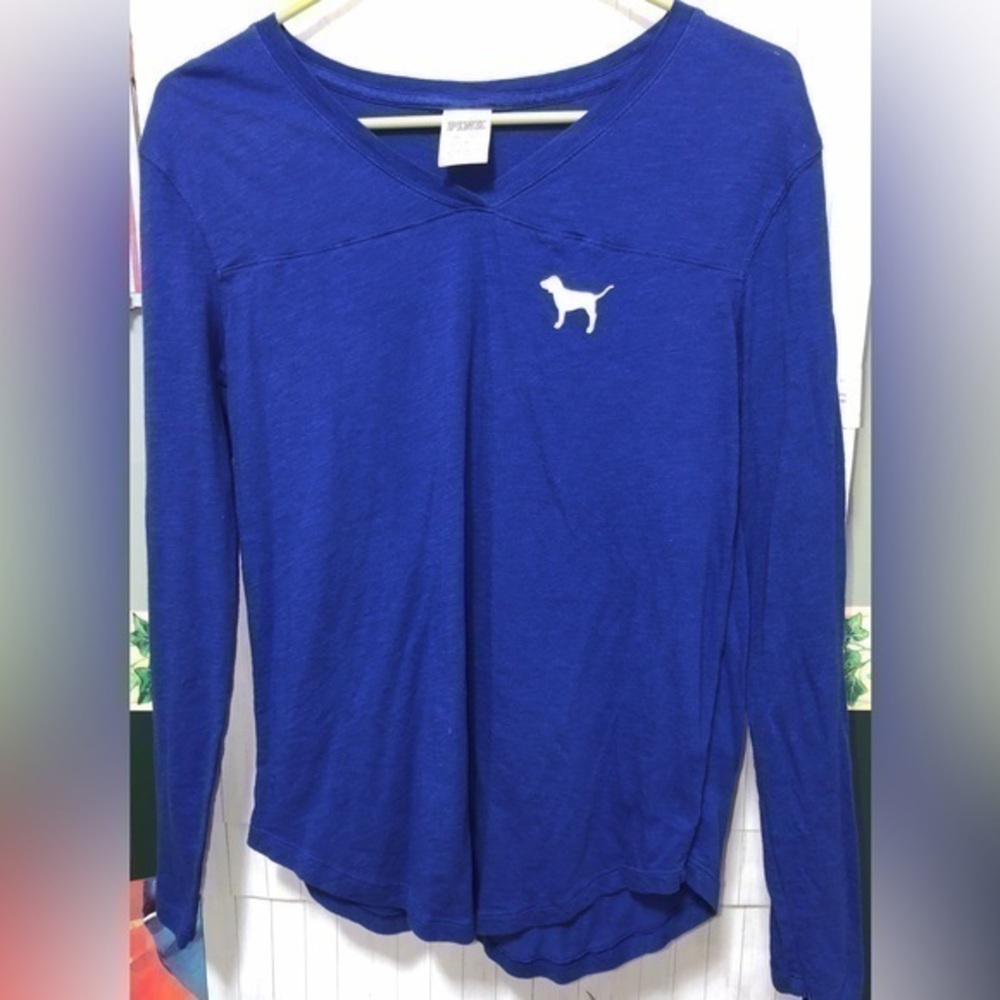 🚦PINK royal blue long sleeve v-neck T-shirt